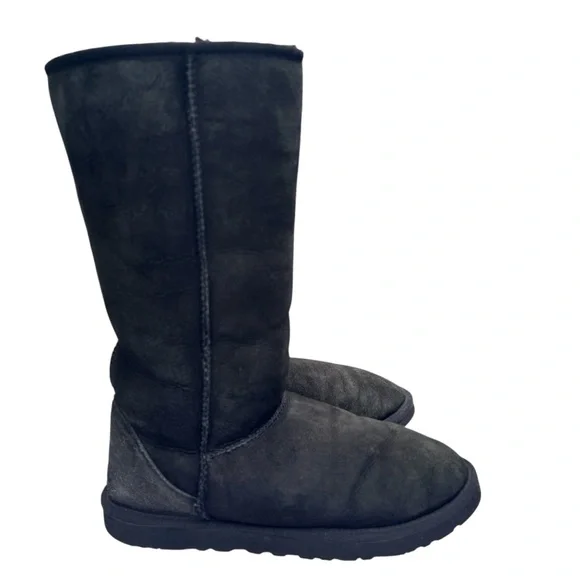 UGG Tall Classic Suede Shearling Boots Women’s Size 8 | Black High Winter Snow - Picture 3 of 13